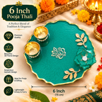 6 Inch Green Pooja Thali for Mandir & Festive Decoration