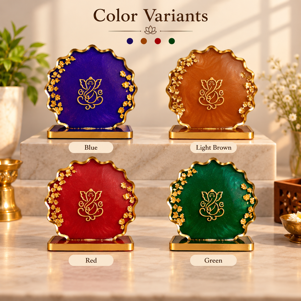 Premium Purple Gold Ganesh Ji Idol Decorative Stand for Home Decor, Mandir & Diwali Gift