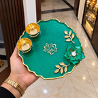 6 Inch Green Pooja Thali for Mandir & Festive Decoration