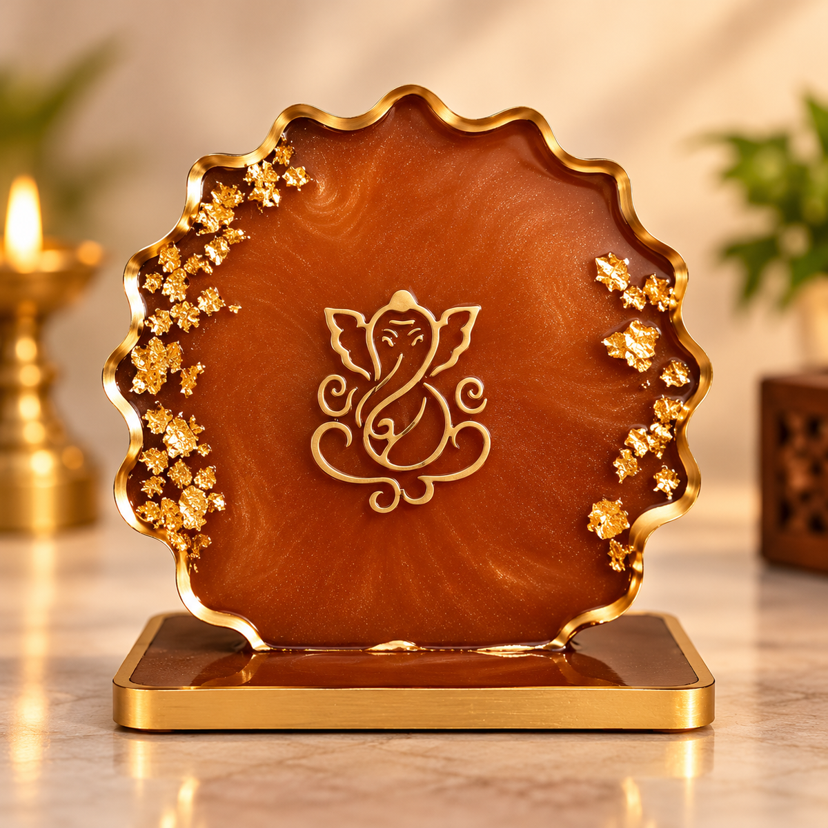 Premium Purple Gold Ganesh Ji Idol Decorative Stand for Home Decor, Mandir & Diwali Gift