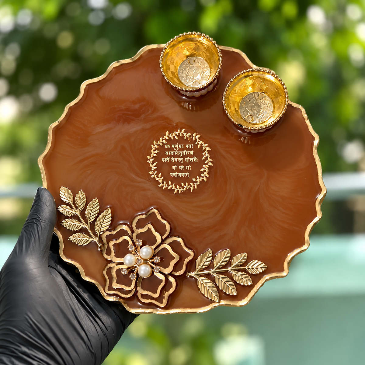 6 Inch Decorative Pooja Thali for Daily Puja, Traditional Puja Plate for Diwali, Karwa Chauth, Mandir & Festival
