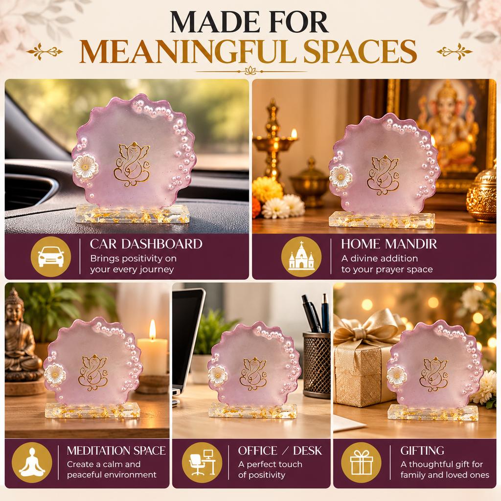 Ganesha Resin Art Car Dashboard Decor | Handmade Religious Symbol Showpiece | Premium Resin Spiritual Ornament for Car Dashboard, Home Temple, Office Desk | Gift for Diwali & Housewarming
