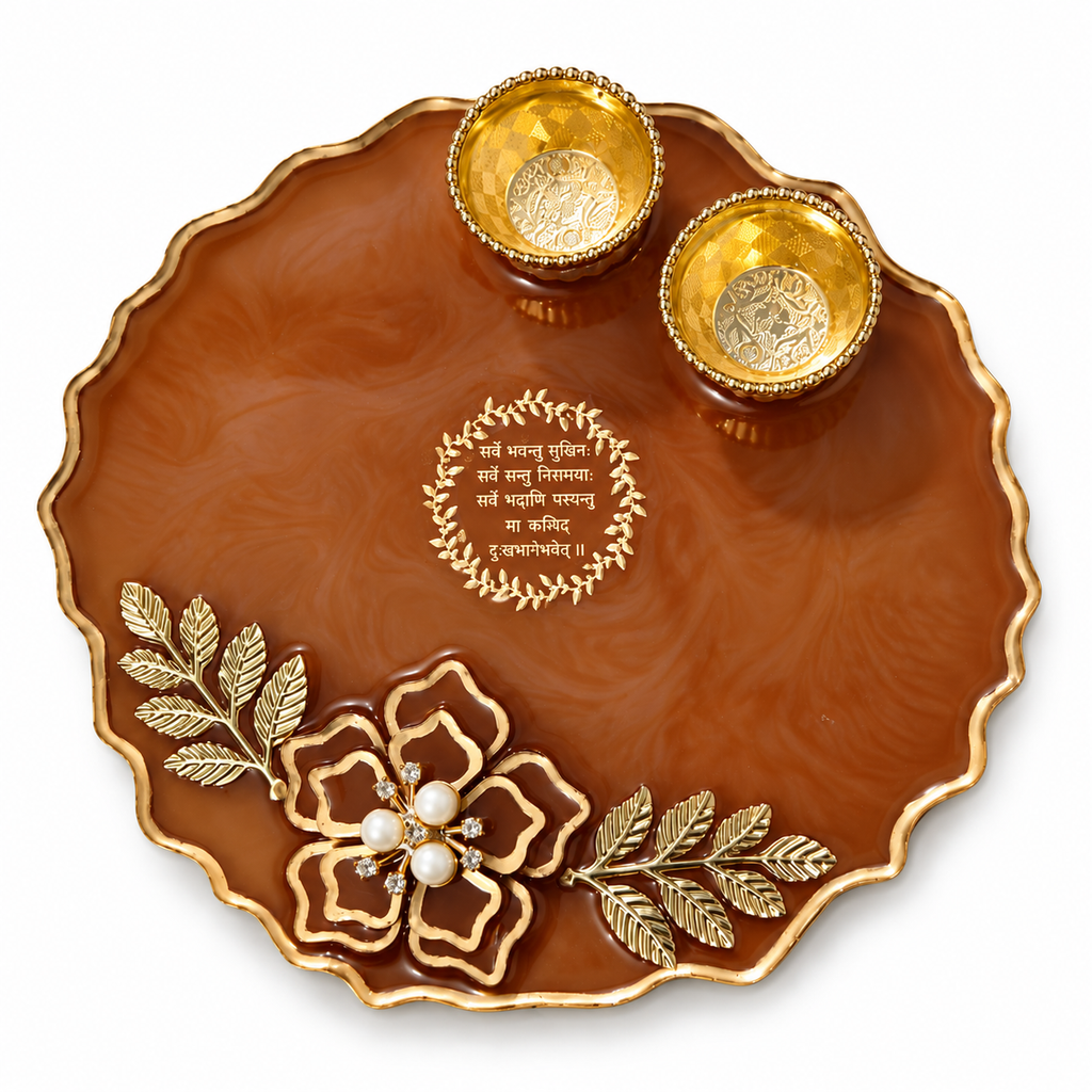 6 Inch Decorative Pooja Thali for Daily Puja, Traditional Puja Plate for Diwali, Karwa Chauth, Mandir & Festival