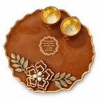6 Inch Decorative Pooja Thali for Daily Puja, Traditional Puja Plate for Diwali, Karwa Chauth, Mandir & Festival