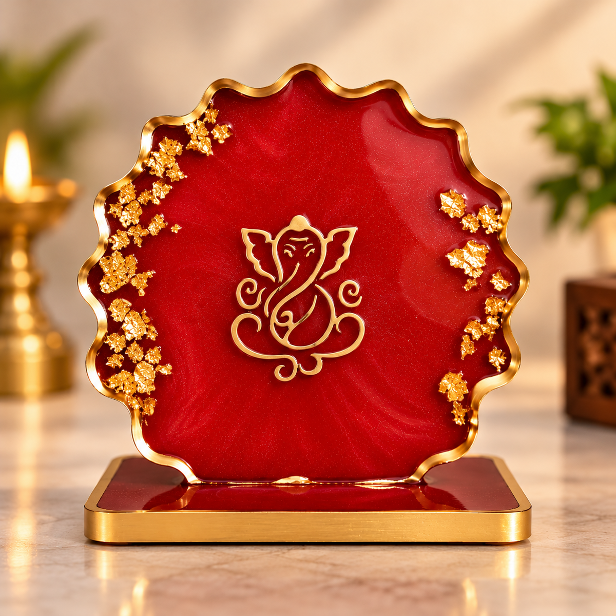 Premium Purple Gold Ganesh Ji Idol Decorative Stand for Home Decor, Mandir & Diwali Gift