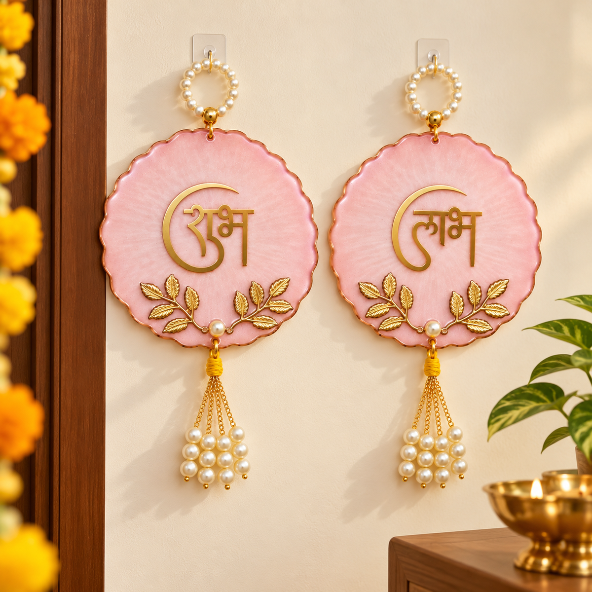 Handcrafted Resin Shubh Labh Hanging Set | Elegant Diwali Toran & Festive Home Decor