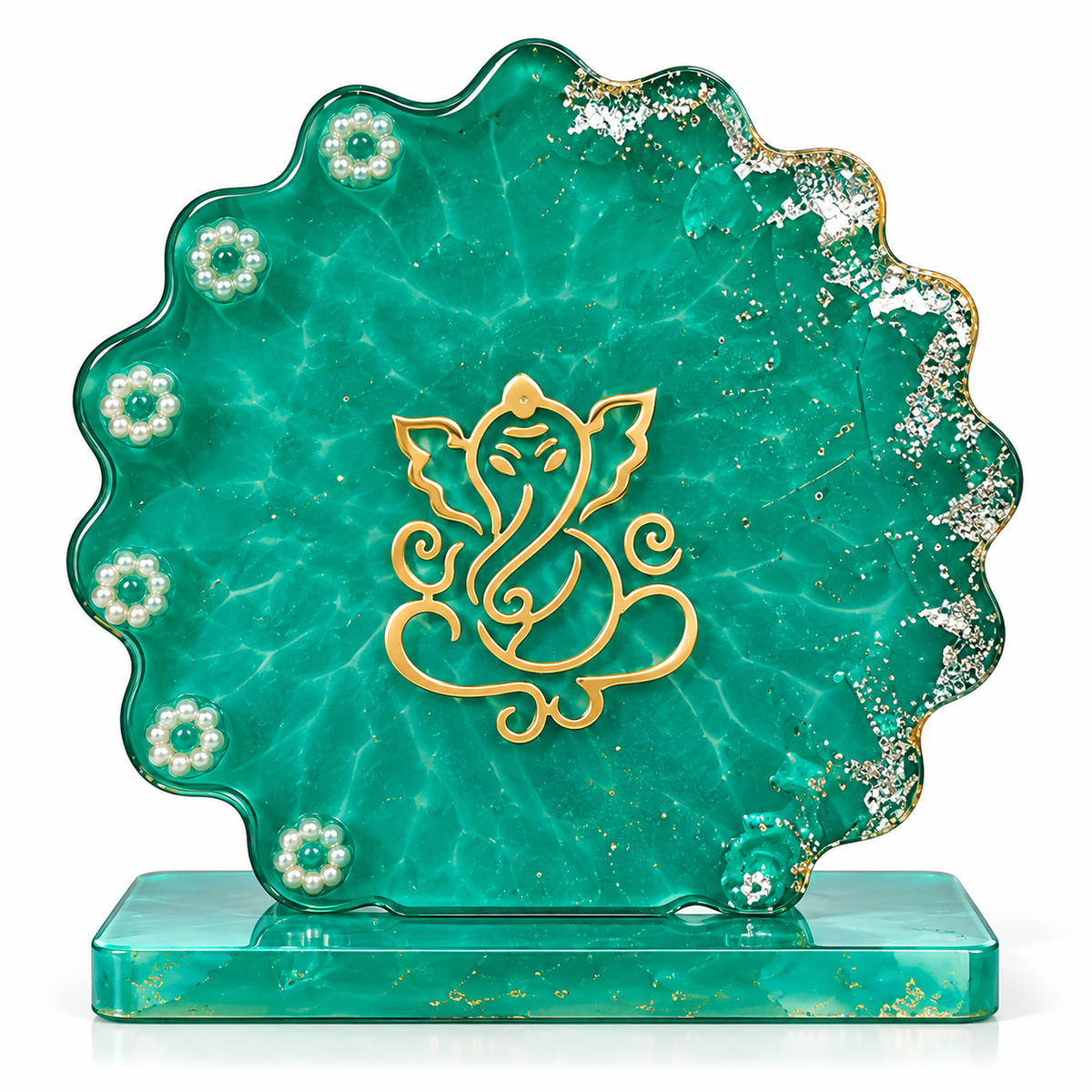 Ganesha Resin Art Car Dashboard Decor | Handmade Religious Symbol Showpiece | Premium Resin Spiritual Ornament for Car Dashboard, Home Temple, Office Desk | Gift for Diwali & Housewarming